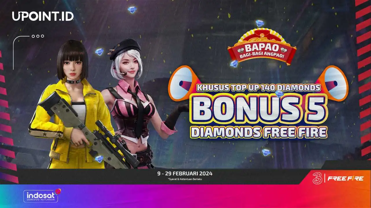 Bonus Diamonds Free Fire Khusus Pelanggan Tri yang Top Up di UPOINT.ID!