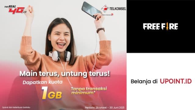 Top Up Diamonds Free Fire pakai Telkomsel Dapat Bonus Kuota 1 GB