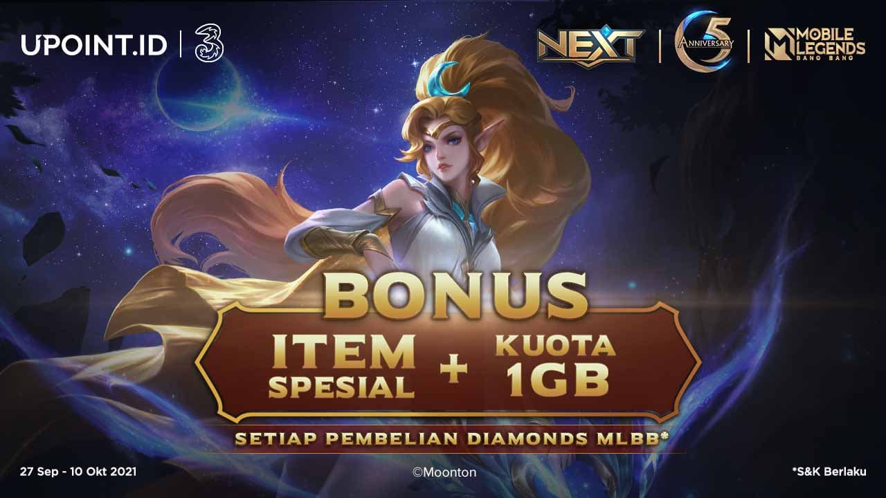 Bonus Item Spesial Mobile Legends dan Kuota 1 GB Hanya pakai Three di Upoint