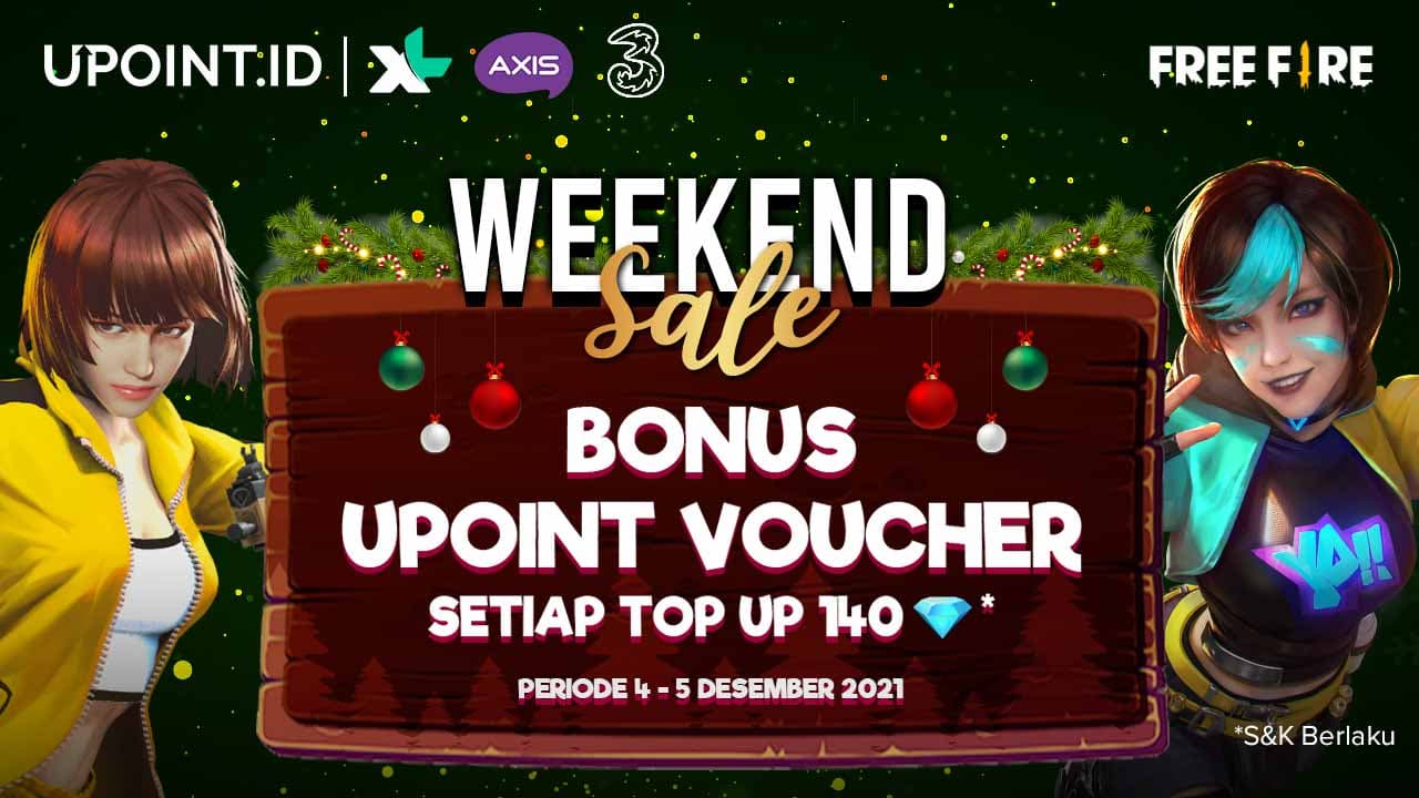 Weekend Sale! Dapatkan Bonus Upoint Voucher Free Fire Pakai XL Axis dan Three