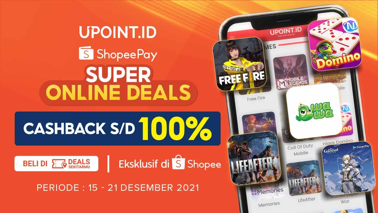 Super Online Deals! Dapatkan Cashback ShopeePay 100% di Upoint.id