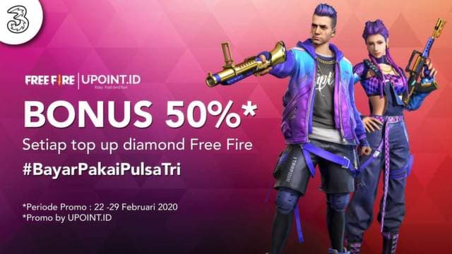 Bonus Diamonds Freefire, Bayar Pakai Pulsa Tri!
