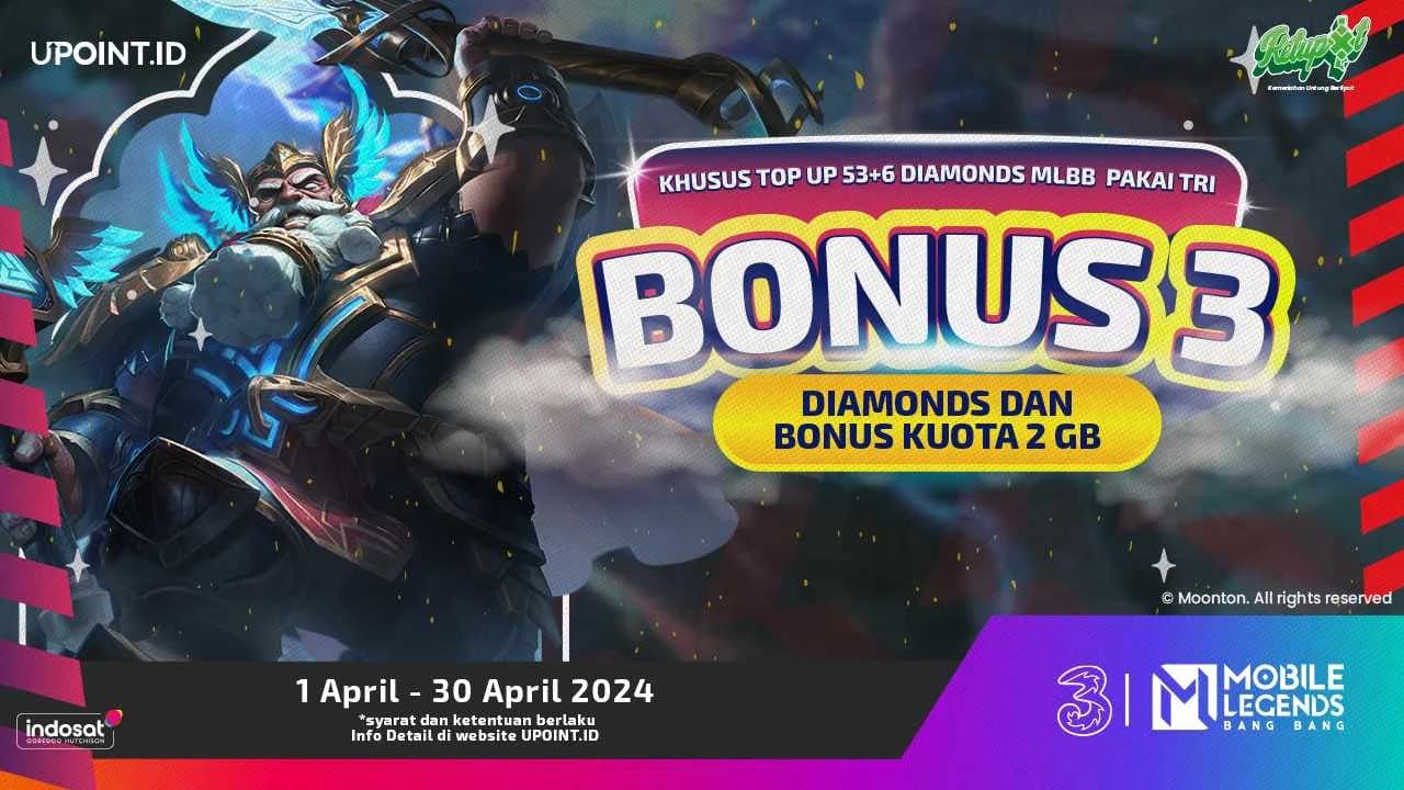 Cashback Mantul! Beli Diamonds MLBB, Dapat Bonus Diamonds dan Kuota 2GB Tri di UPOINT.ID!