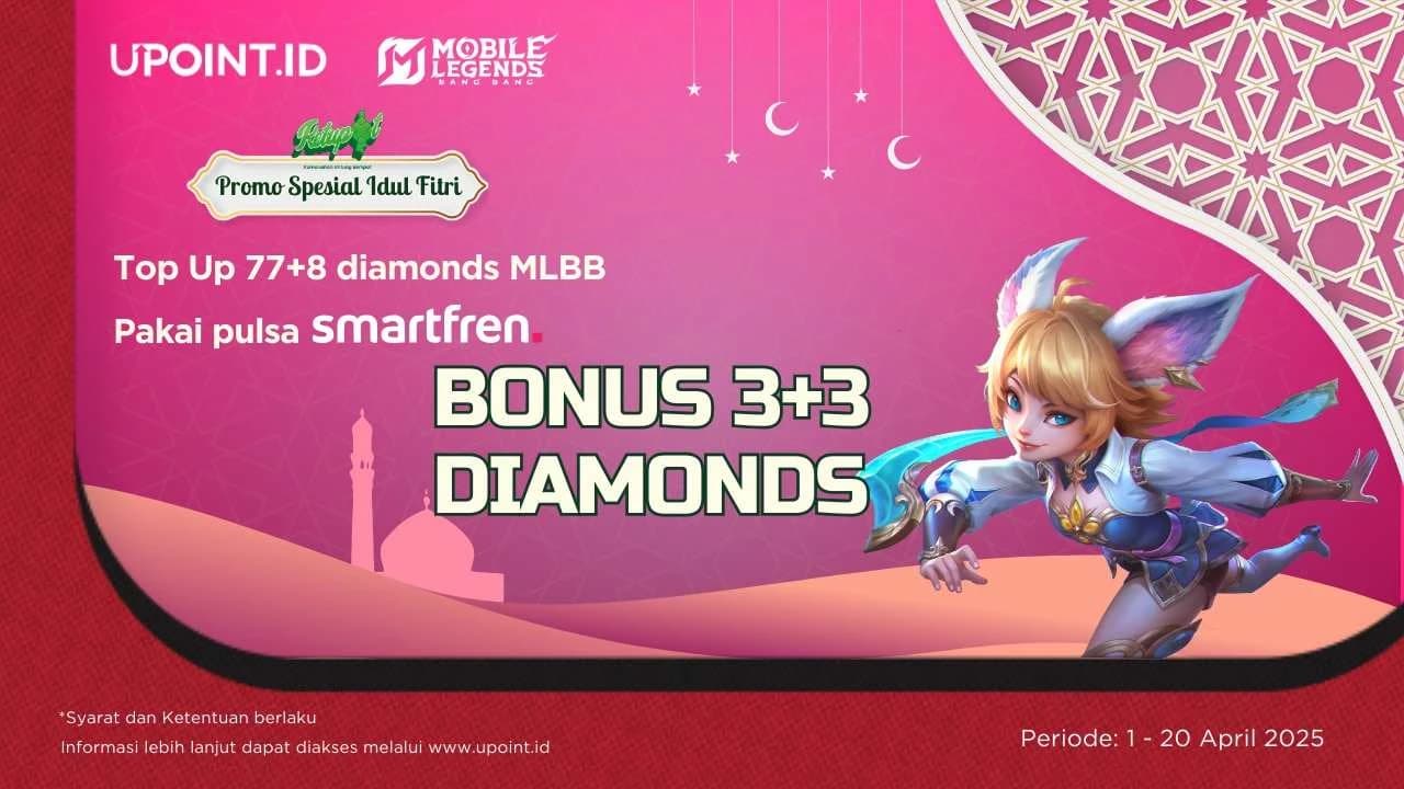 Hanya di UPOINT.ID Top Up 77+8 Diamonds Mobile Legends Pakai Pulsa Smartfren, Bonus 3+3 Diamonds & 2 GB Kuota Internet Gratis!