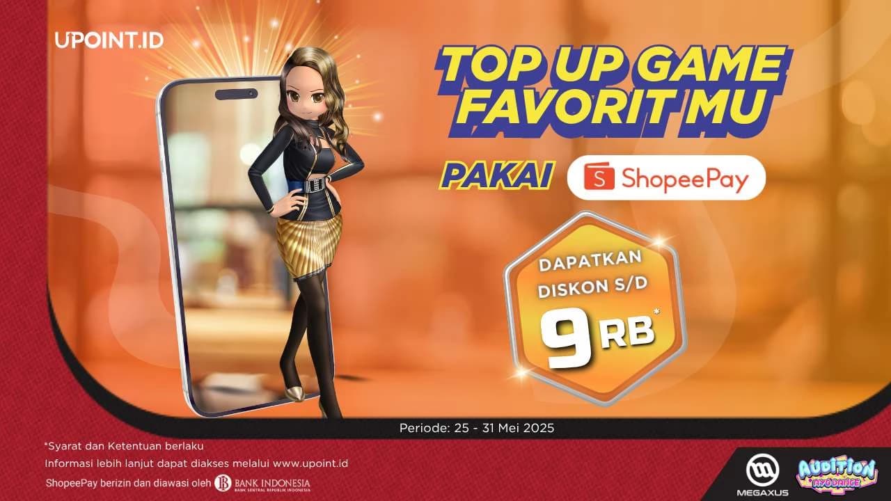 Promo Spesial UPOINT.ID Dapatkan Diskon Rp9.000,00 Setiap Pembelian Produk Game menggunakan ShopeePay di UPOINT.ID!