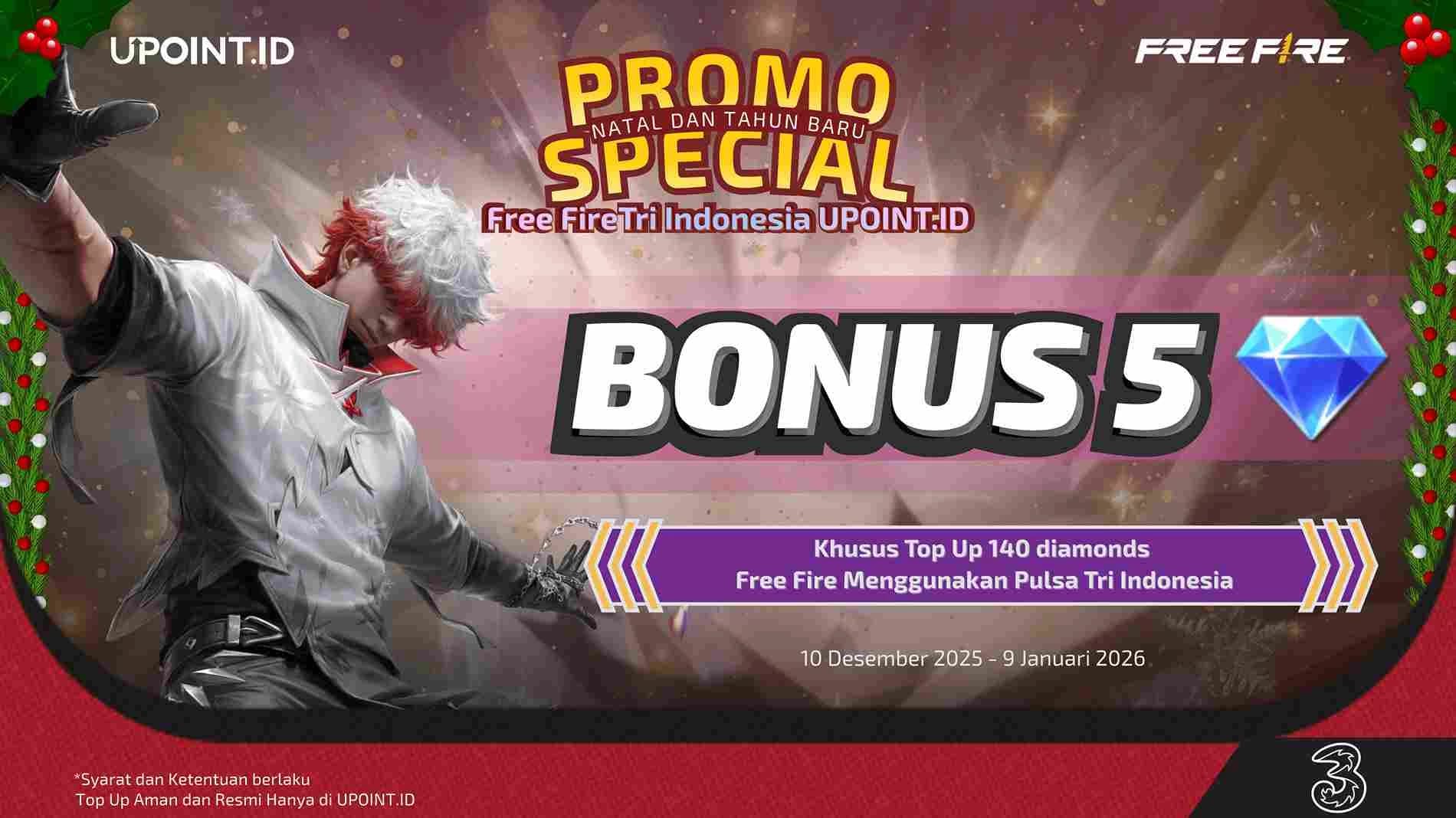 Combo Maut Pengguna Tri! Top Up Free Fire di UPOINT.ID Dapat Bonus Diamond Plus Kuota Internet!