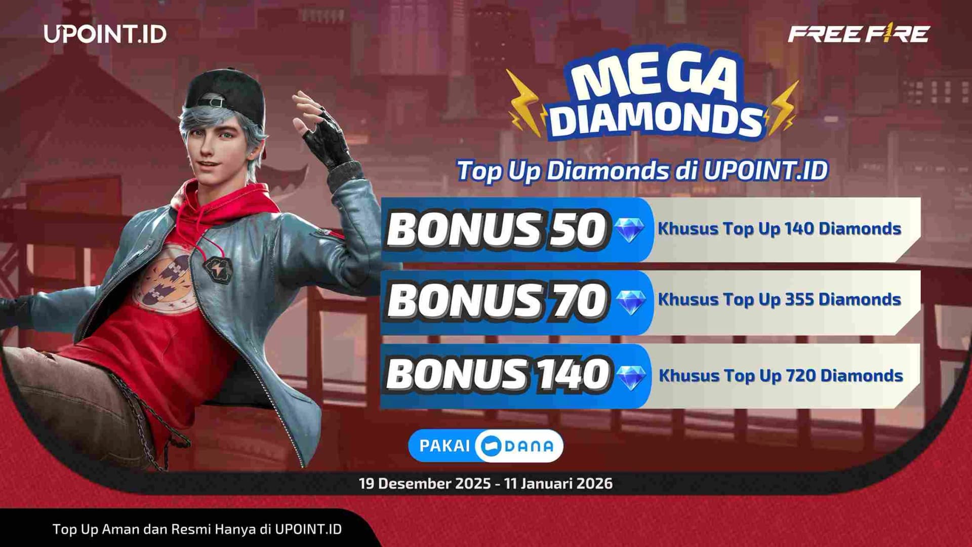 Survivors Wajib Tahu! Top Up Free Fire Pakai DANA di UPOINT.ID, Bonus Diamond-nya Gak Ngotak!