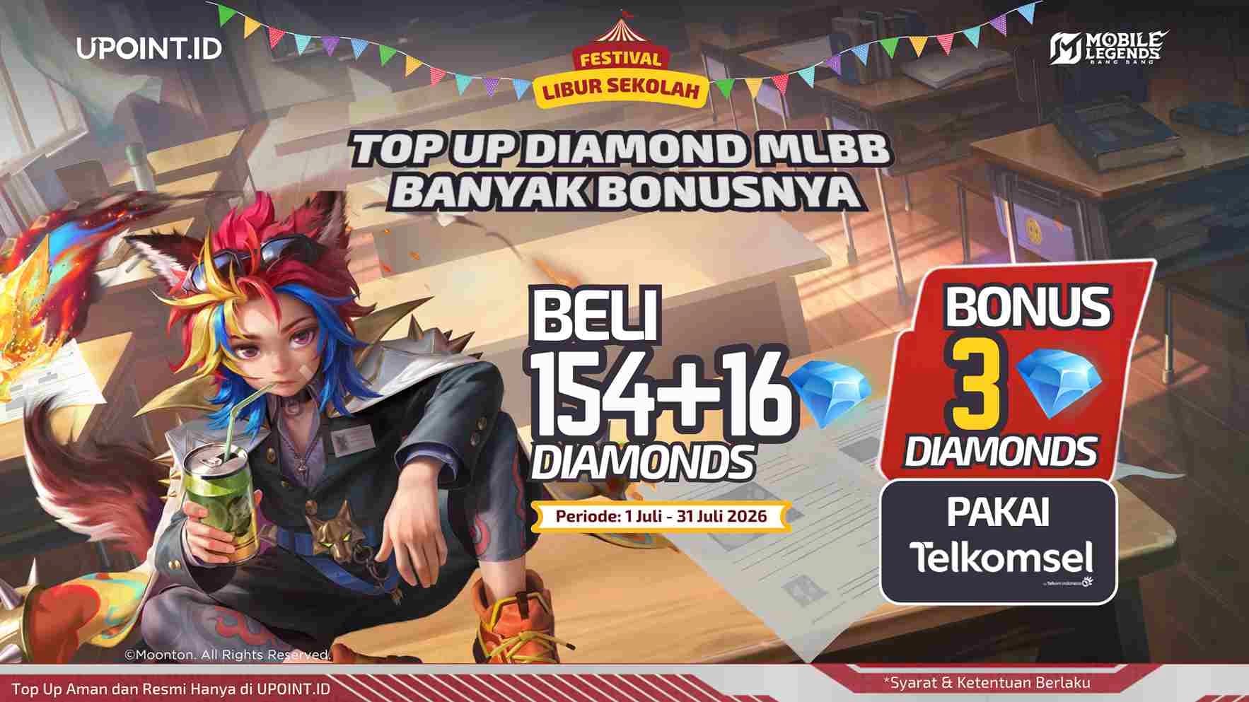 Spesial buat Kamu yang Libur Sekolah, Top Up MLBB Telkomsel Lebih Untung! Beli 154+16 Diamond Bonus 3 Diamonds