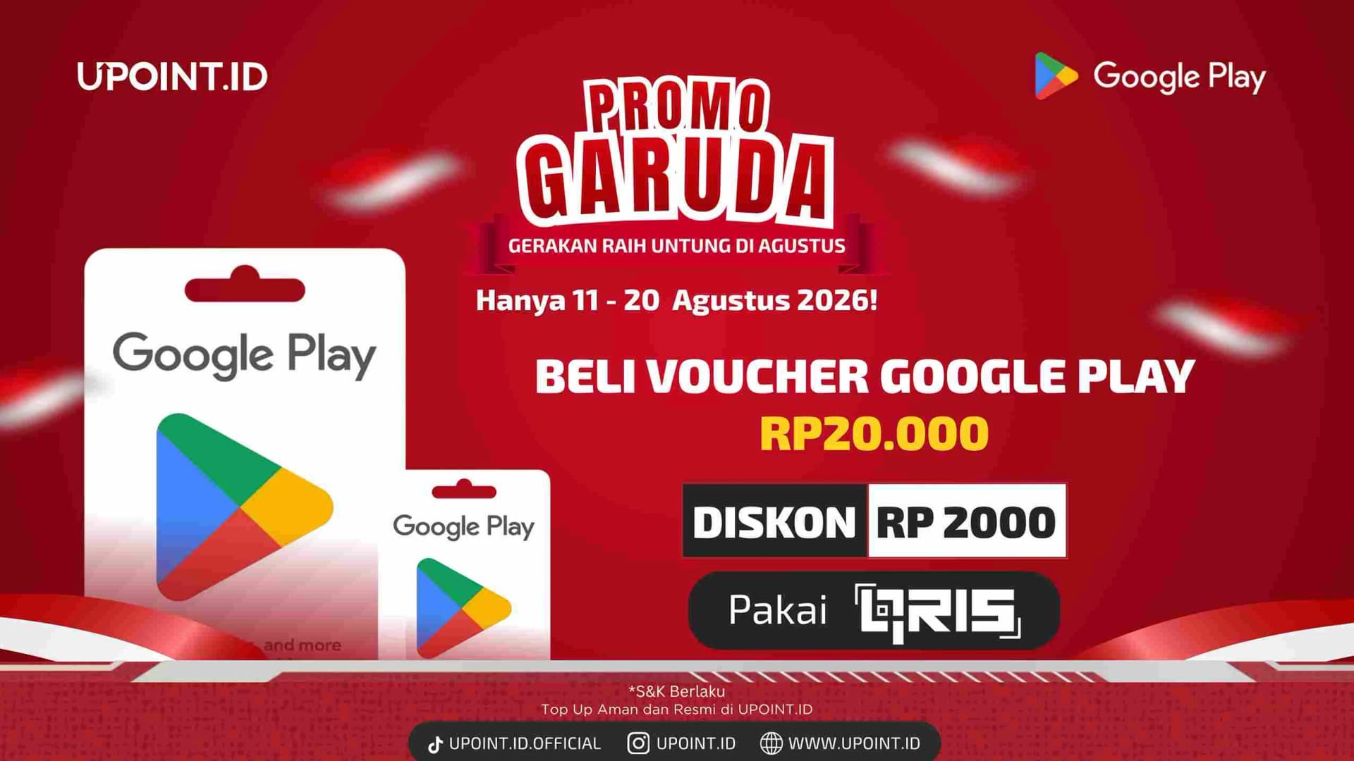 Promo Google Play Agustus 2026: Voucher Rp20.000 Diskon Rp2.000 di UPOINT.ID