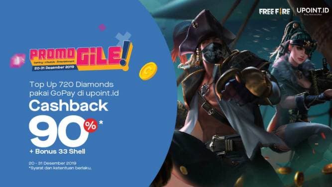 Top Up Free Fire BONUS Garena Shell + Cashback 90%* Pakai GOPAY