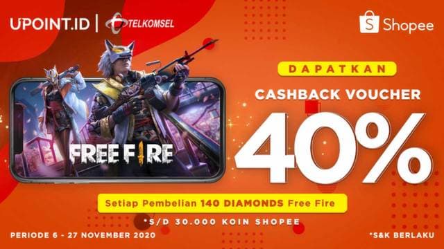 Dapatkan Cashback Voucher Shopee 40% Hanya Top Up Free Fire di Upoint