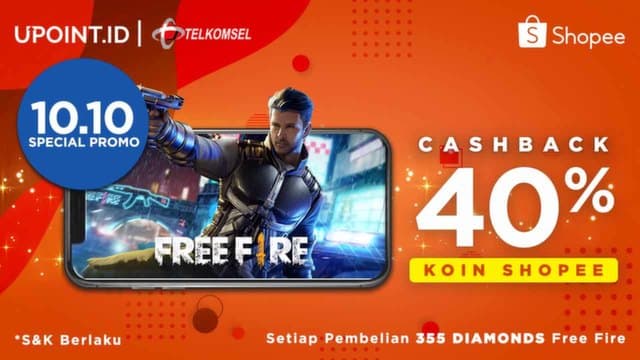 Promo 10.10! Top Up Free Fire di Upoint Dapat Cashback Shopee 40%