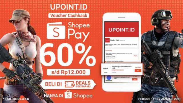 Dapatkan Cashback Voucher ShopeePay 60% Hanya Top Up di Upoint
