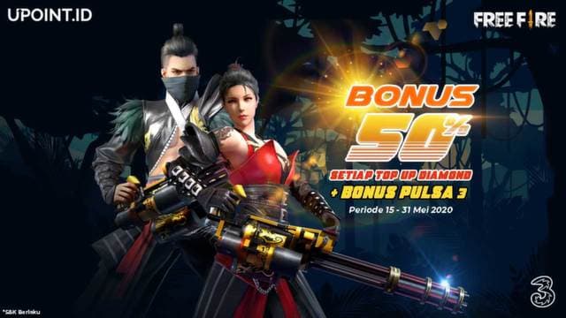 Dapatkan Bonus 50% Diamonds Free Fire & Bonus Pulsa Tri