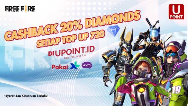 CASHBACK 20% DIAMONDS! Setiap Top Up 720 diamonds Free Fire