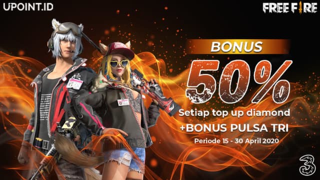 Bonus Pulsa & 50% Diamonds Free Fire buat Pengguna Tri!