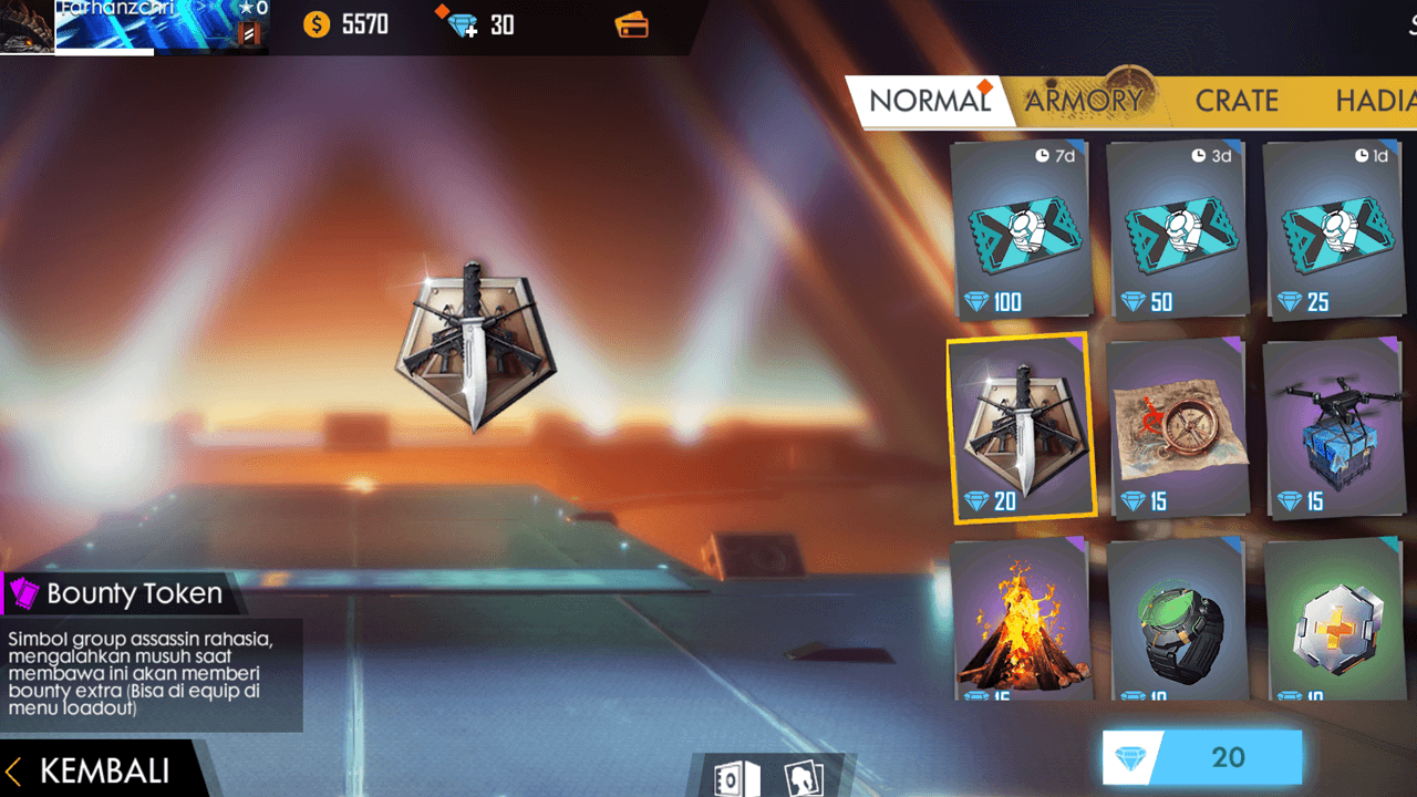 Cara Menggunakan Item Bounty Token di Free Fire