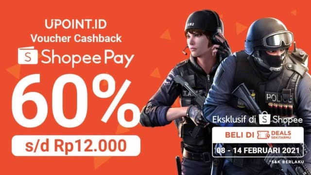 Promo Februari ShopeePay di Upoint, Cashback Voucher ShopeePay 60%