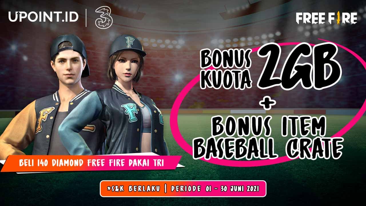 Bonus Item Free Fire & Kuota 2 GB Hanya Top Up Pakai Tri di Upoint