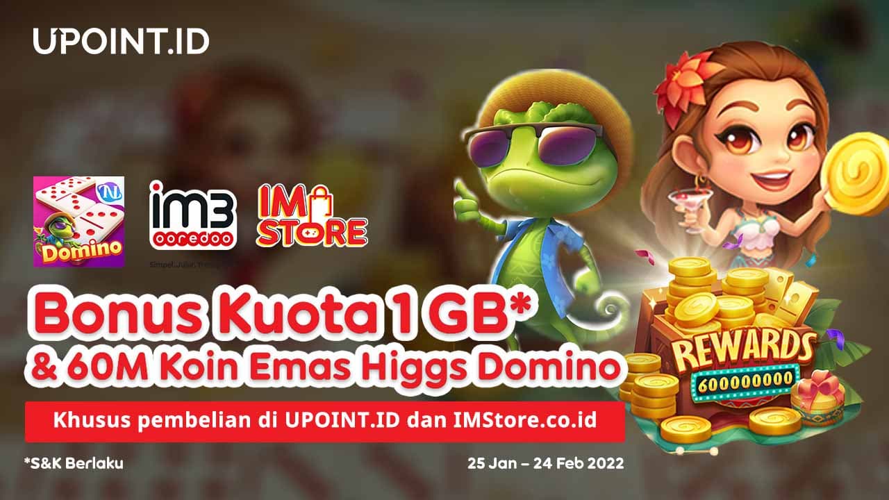 Bonus Kuota 1 GB dan 60M Koin Emas Higgs Domino Hanya Pakai Pulsa Indosat!
