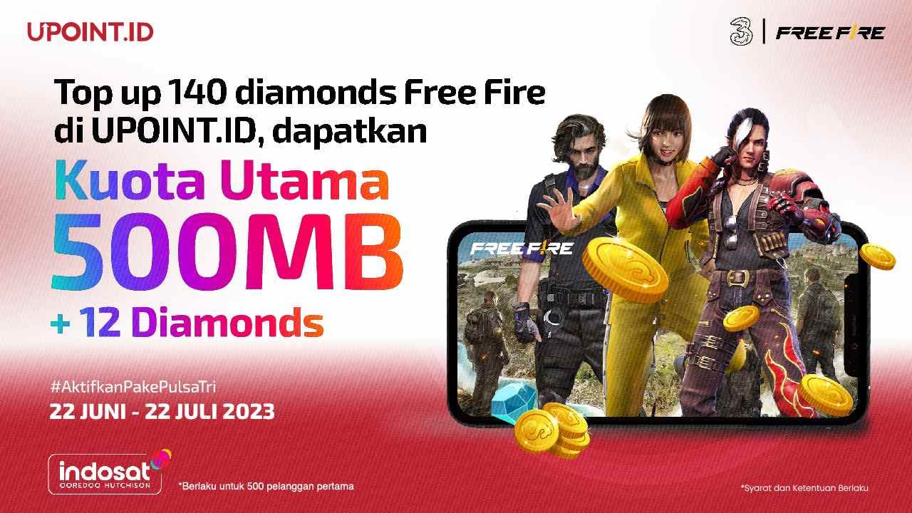 Bonus Kuota dan Diamonds Top Up Free Fire di UPOINT.ID pakai Tri