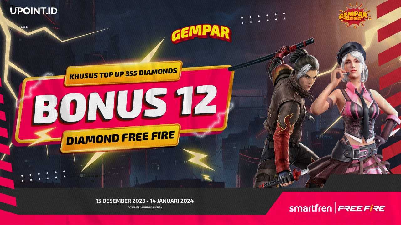 Bonus 12 Diamonds buat Kamu yang Top Up free fire pakai Smartfren di UPOINT.ID