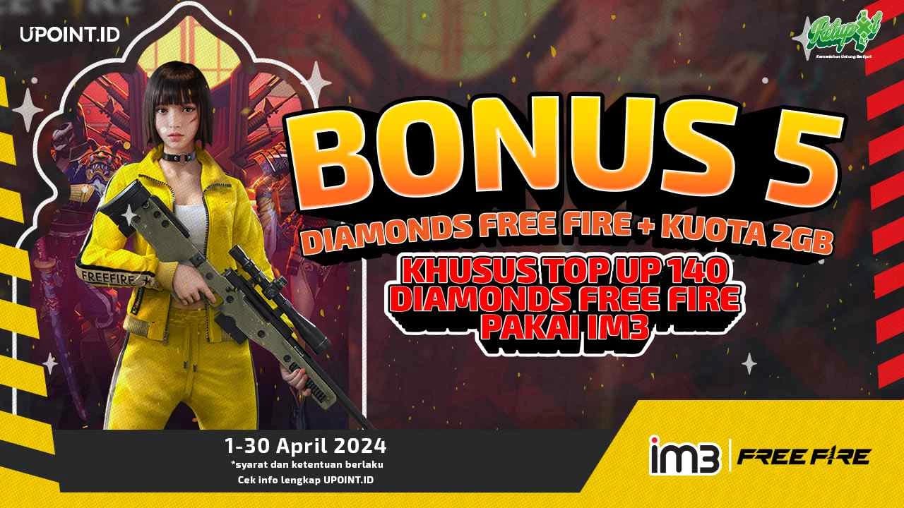 Seru Banget! Beli 140 Diamonds Free Fire, Dapat Bonus 5 Diamonds Plus Kuota 2GB IM3 hanya di UPOINT.ID!
