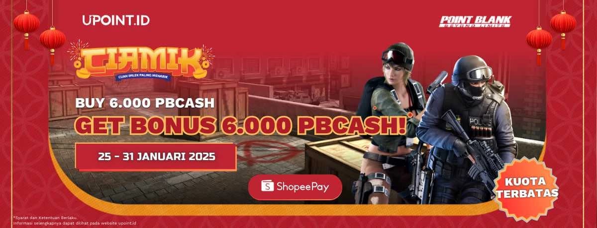 Promo CIAMIK Januari: Beli 6.000 PB Cash dan Dapatkan Bonus Cashback Hingga 12.000 Koin Shopee Plus Bonus Voucher 6.000 PB Cash untuk Game AyoDance di UPOINT.ID!