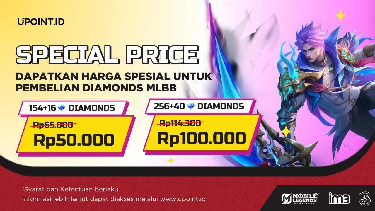 Promo FLASH SALE UPOINT.ID & H3ROStore! Diskon Hingga Rp14.000 Pembelian Diamonds menggunakan Pulsa Tri atau H3ROStore untuk Game Mobile Legends di UPOINT.ID!