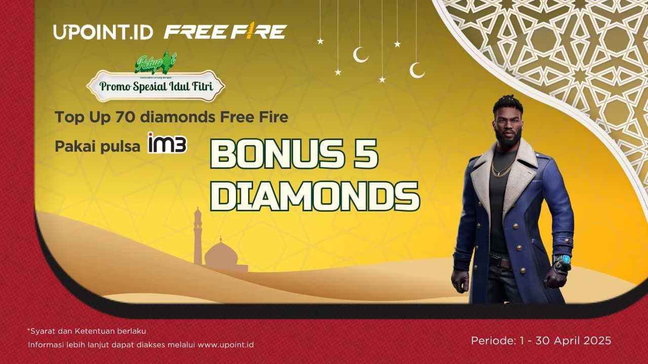 Top Up 70 Diamonds Free Fire Pakai Pulsa Indosat, Bonus 5 Diamonds Gratis Hanya di UPOINT.ID!