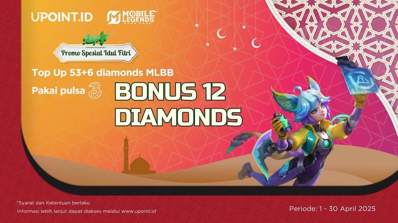 Top Up 53+6 Diamonds Mobile Legends Pakai Pulsa Tri, Bonus 11+1 Diamonds Gratis Hanya di UPOINT.ID!