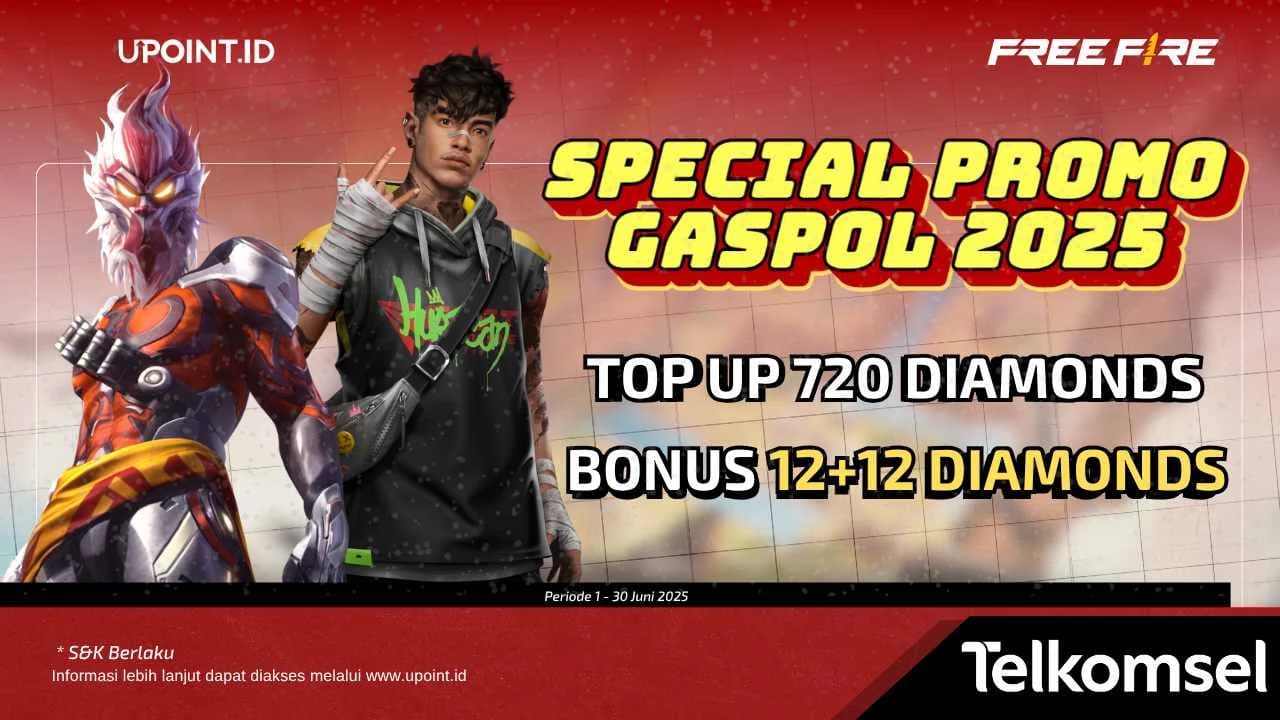 GASPOL! Top Up 720 Diamonds Free Fire Mu pakai Telkomsel dan Dapatkan Bonus 12+12 Diamonds di UPOINT.ID!