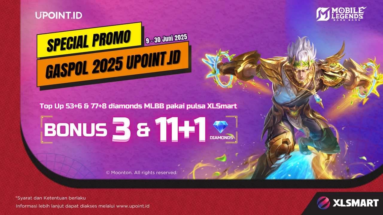 Promo UPOINT.ID: Dapatkan Bonus 3 atau 11+1 Diamodns Setiap Pembelian 53+6 atau 77+8 Diamonds Mobile Legends menggunakan pulsa XL/AXIS atau XLStore di UPOINT.ID!