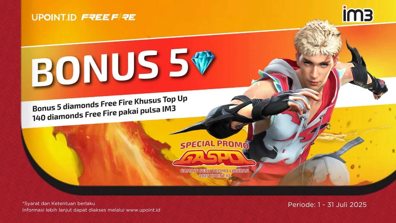 Promo Top Up Free Fire Pakai Pulsa IM3 di UPOINT.ID, Dapat Bonus 5 Diamond!