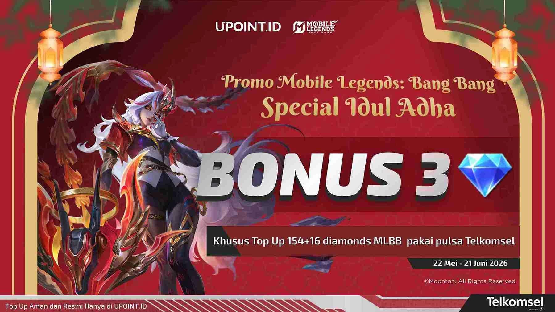 Special Idul Adha! Pejuang Land of Dawn Telkomsel Gaspol Top Up 154+16 Diamond MLBB di UPOINT.ID, Langsung Dapet Bonus!