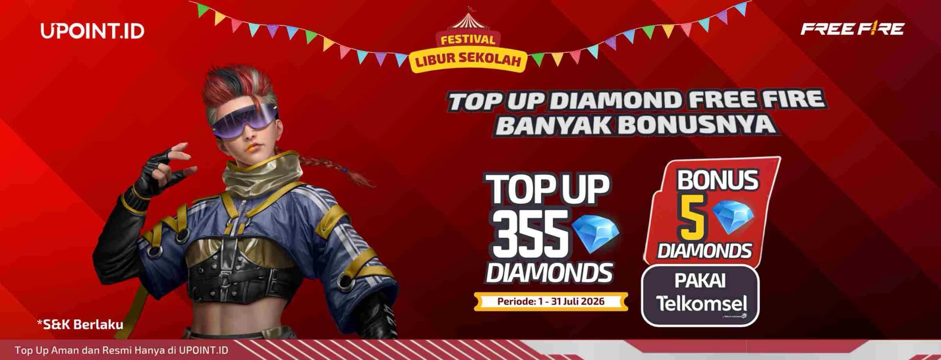 Top Up Free Fire Telkomsel Spesial Liburan Sekolah, Beli 355 Diamond Bonus 5 Diamond!