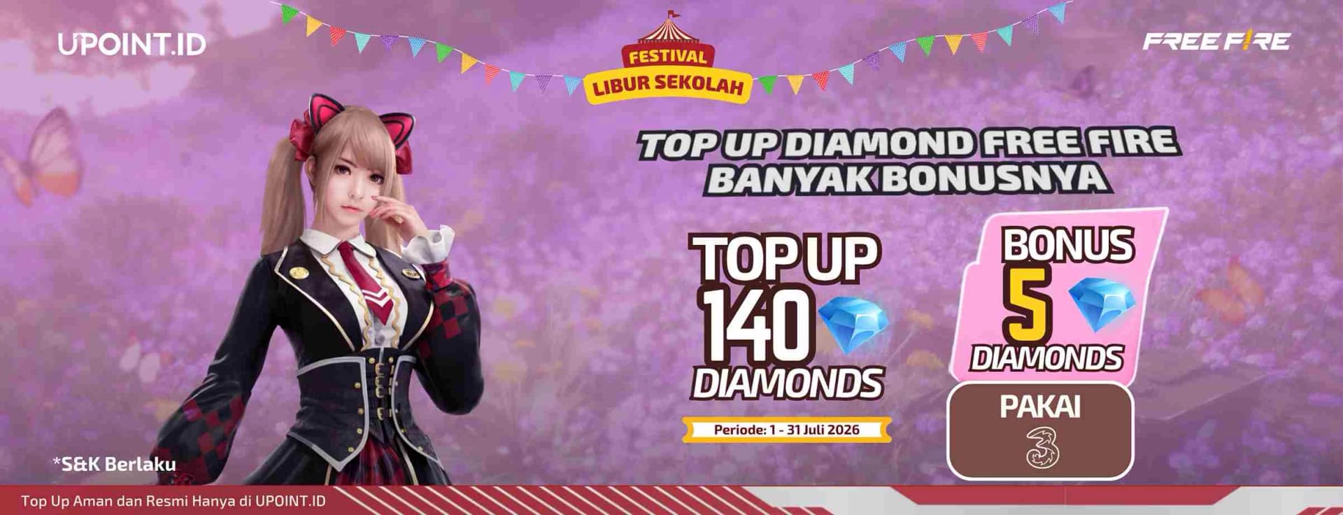 Promo Spesial Libur Sekolah, Top Up Free Fire pakai Tri Makin Hemat! Beli 140 Diamond Bonus 5 Diamond