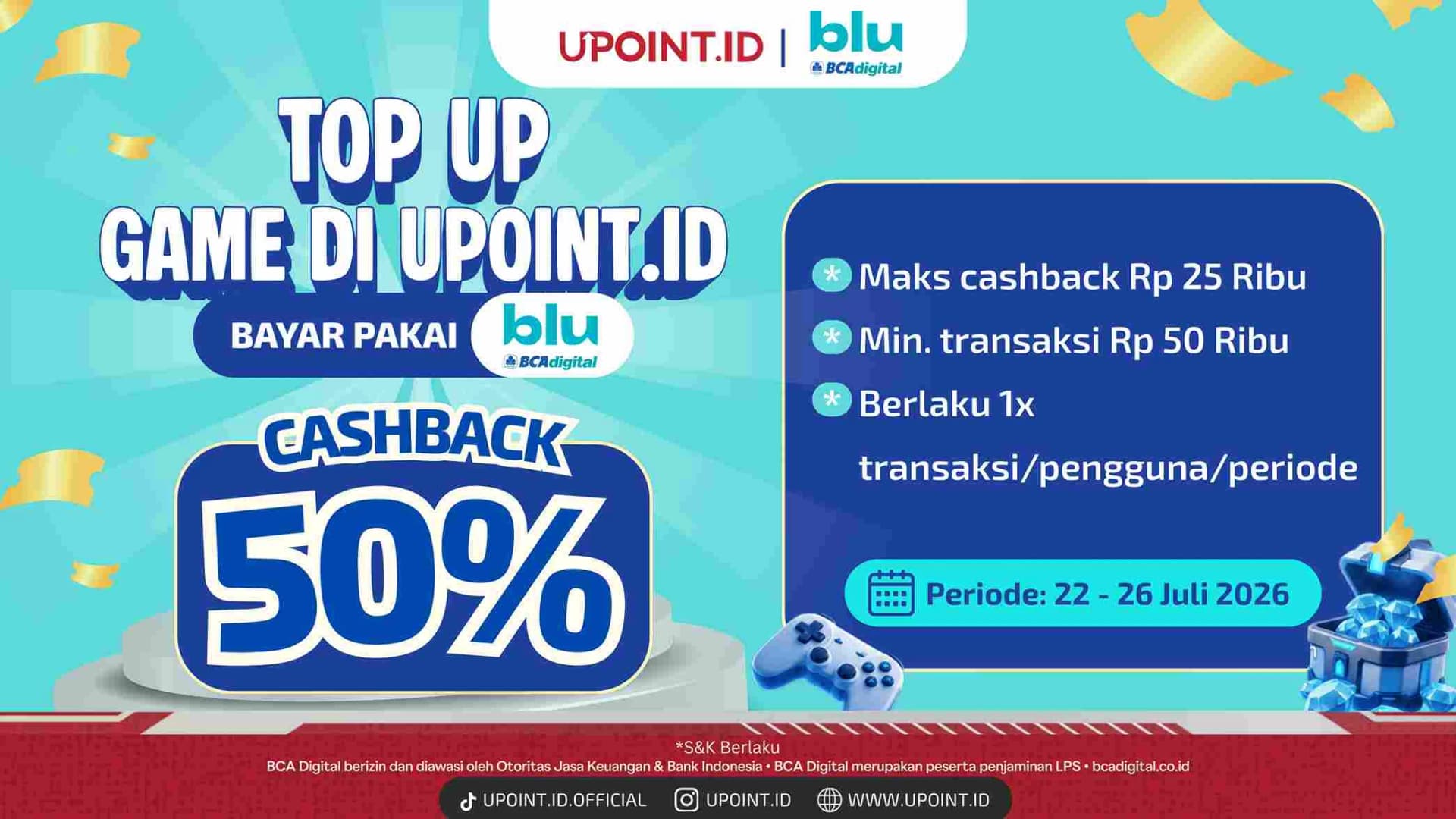 Cashback 50% khusus Pengguna Blu di UPOINT.ID!