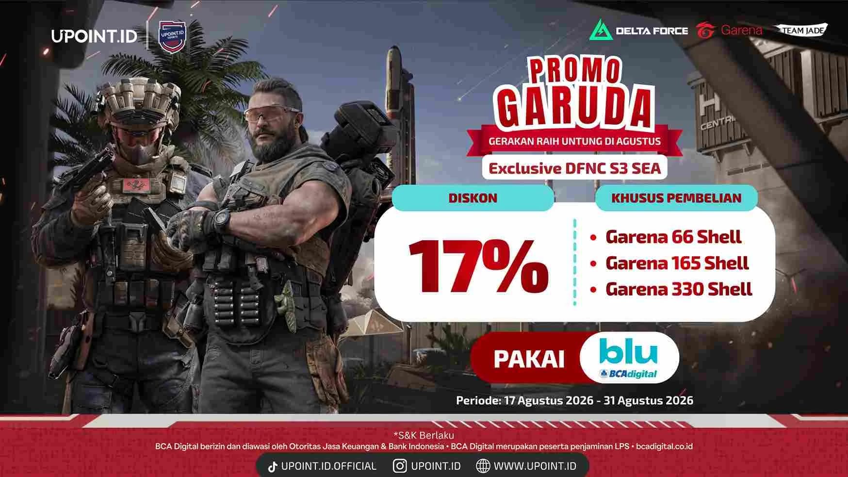 Promo blu Agustus 2026 di UPOINT.ID: Diskon 17% untuk Garena Shell