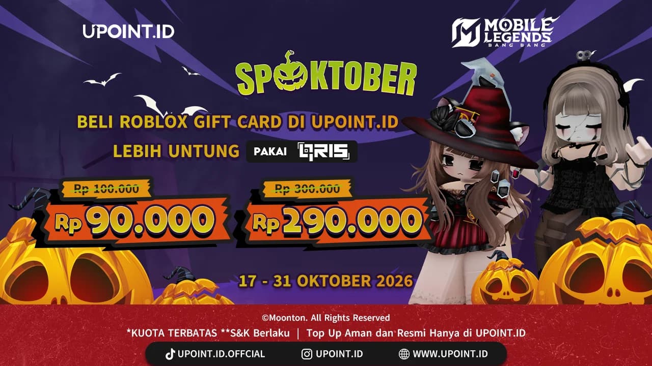 Spooktober Oktober 2026! Promo Roblox Gift Card Murah: Diskon Rp10.000 Pakai QRIS BNC di UPOINT.ID