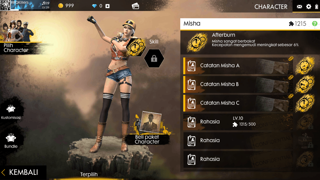 Cara Menaikan Level Seluruh Karakter di Free Fire